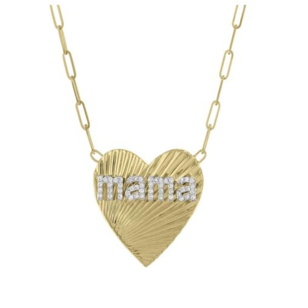 Abrasion Heart Shape 20MM MAMA 14K (or 18k upon request) Gold Necklace